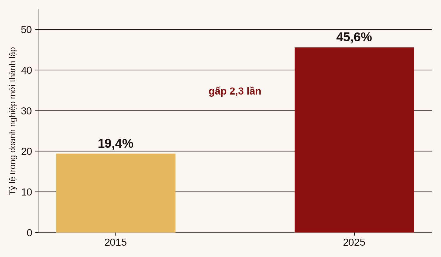 Tỷ lệ doanh nghiệp một người trong doanh nghiệp mới tại Việt Nam: 19,4% (2015) lên 45,6% (2025)