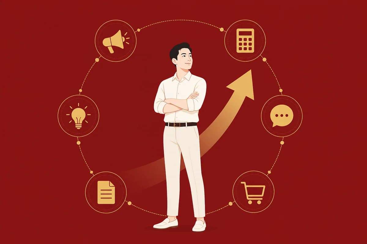 Một doanh nhân vận hành doanh nghiệp với sáu chức năng do AI hỗ trợ